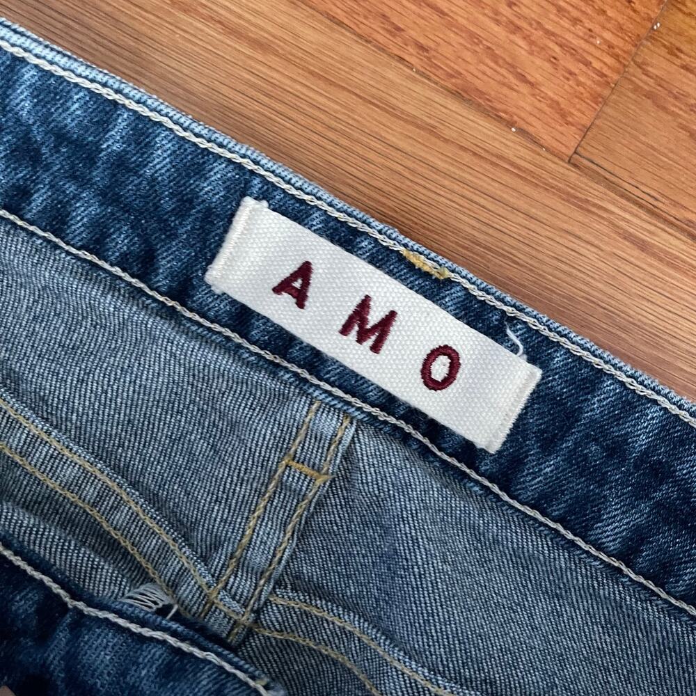 AMO Dive Bar Twist Denim Jeans Womens 27 Blue Mid Rise Distressed Grunge Edgy - Picture 4 of 10